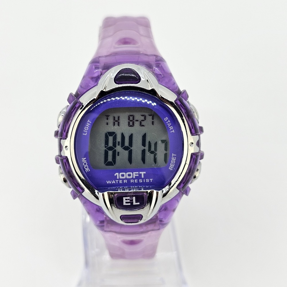 Women's Sports Digital Watch 36MM Pink Purple Plastic Case Bands NEW Battery